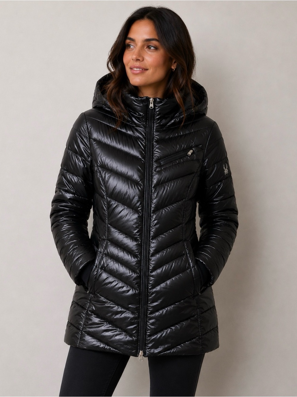 Spyder Women's Black Quilted Hooded Puffer Jacket
